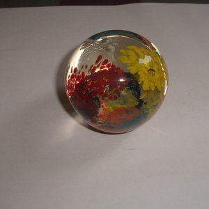 Art glass paperweight colorful flowers controlled bubbles